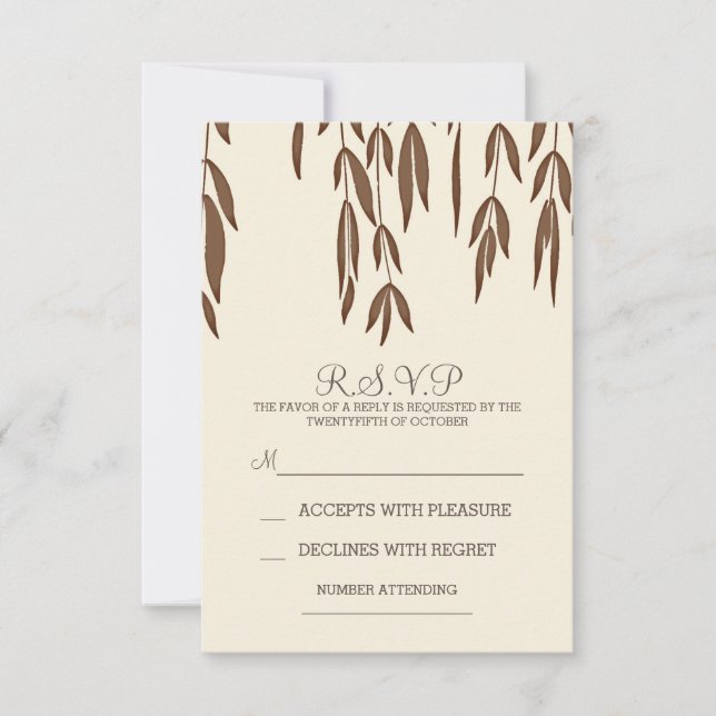 Willow tree branches elegant wedding RSVP card (Front)
