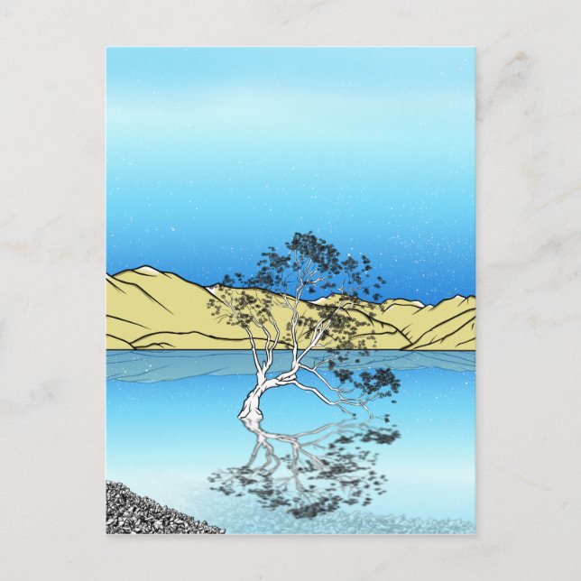 Willow tree in Lake Wanaka New Zealand Postcard (Front)