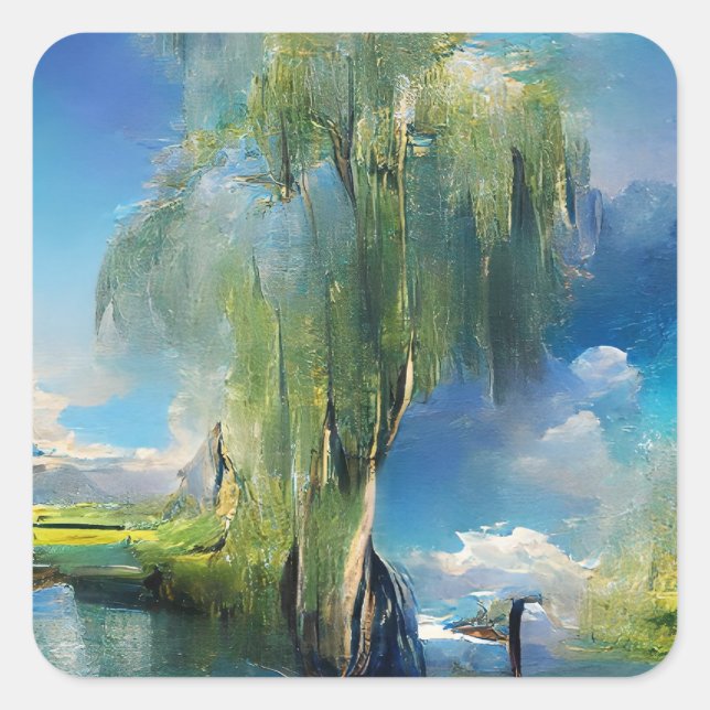  Willow tree to the sky Abstract  Square Sticker (Front)