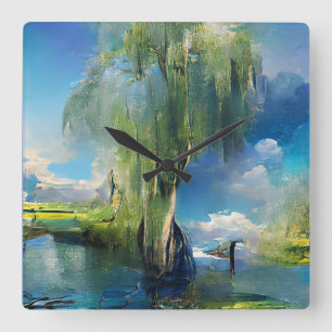 Willow tree to the sky Abstract Square Wall Clock