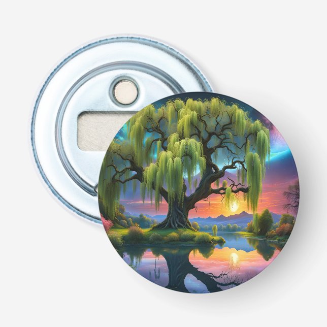 Willow tree under a Full Moon N Starry sky Sunset Bottle Opener (Front)