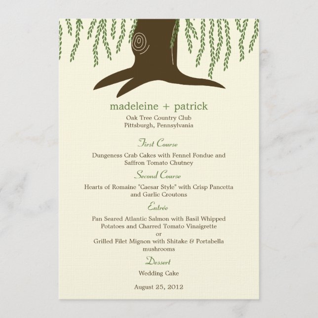 Willow Tree Wedding Menu Card (Front)