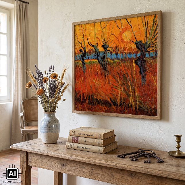 Willows at Sunset by Vincent van Gogh Poster (Willows at Sunset by Vincent van Gogh is a vintage fine art post impressionism landscape painting.)