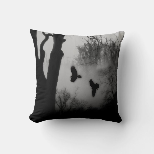 Willowy Woodland Crows Cushion (Front)