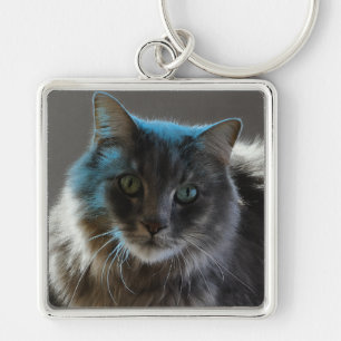 Willy Boy Majestic Long-Haired Grey Cat Key Ring
