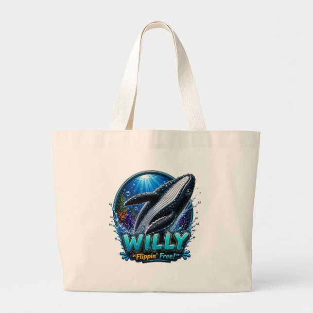 Willy Whale – Flippin’ Free. Funny Large Tote Bag (Front)