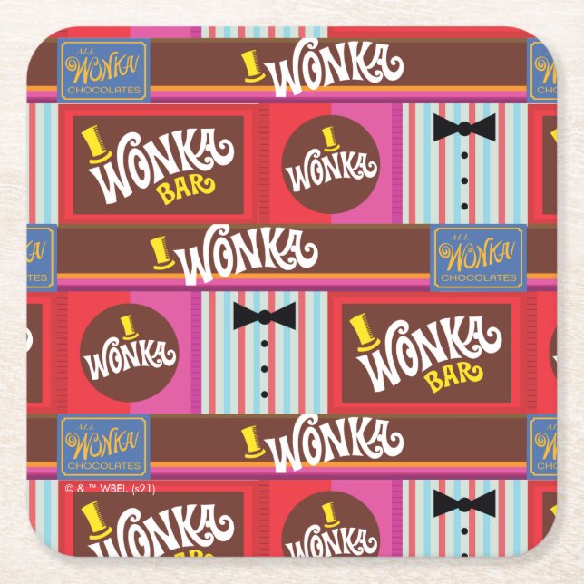 Willy Wonka Candy Pattern Square Paper Coaster (Front)