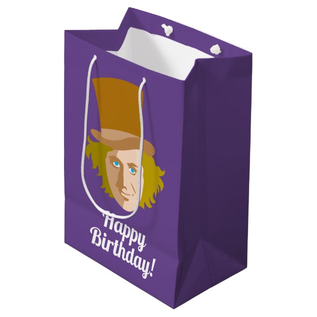 Willy Wonka Stenciled Face Graphic Medium Gift Bag (Front Angled)