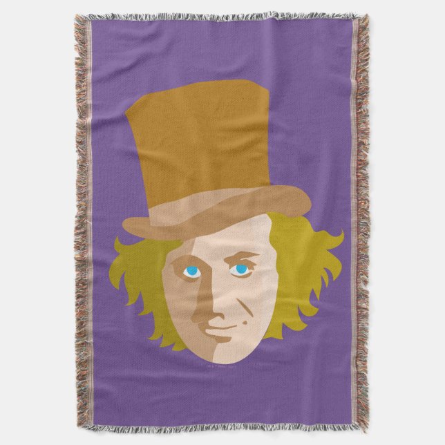 Willy Wonka Stenciled Face Graphic Throw Blanket (Front Vertical)