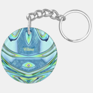 WILMA ~ Green Yellow Blue Circular Acrylic ~ Key Ring