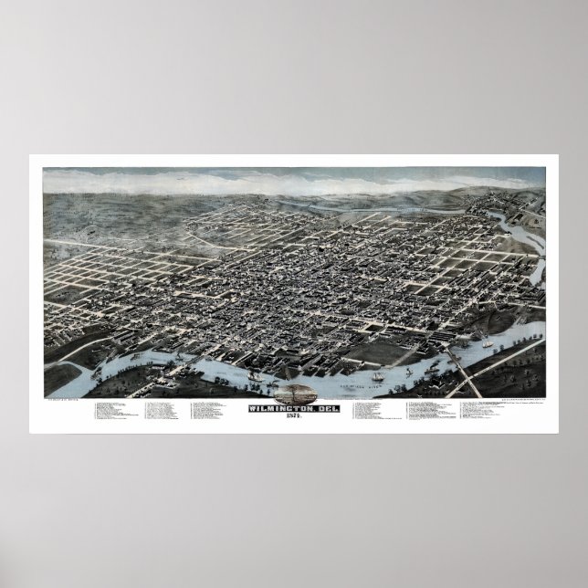 Wilmington, DE Panoramic Map - 1874 Poster (Front)