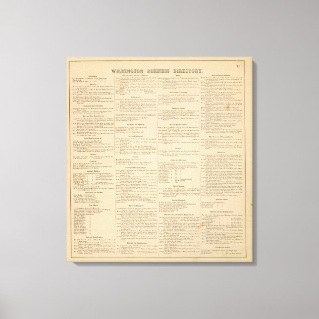 Wilmington Delaware business directory Canvas Print (Front)