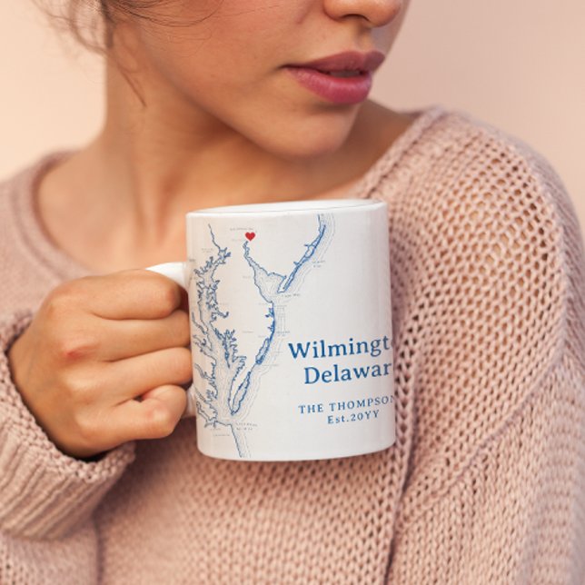 Wilmington Delaware Gift Coffee Mug (Wilmington Delaware Custom Coffee Mug with Chesapeake bay Map from Coastal Map Designs)