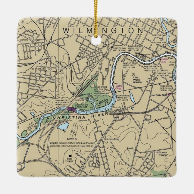 Wilmington Delaware Map Ceramic Ornament (Back)
