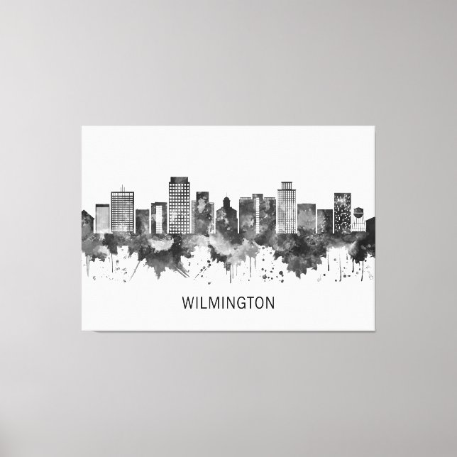 Wilmington Delaware Skyline BW Canvas Print (Front)