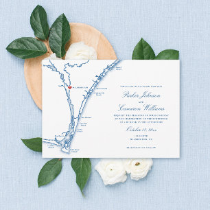 Wilmington NC Map Elegant Navy Blue Wedding Invitation