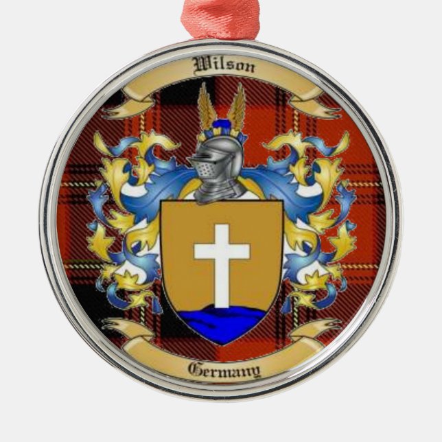 Wilson Family Crest* Metal Tree Decoration (Front)