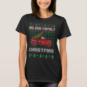 Wilson Family Ugly Christmas Sweater Red Truck Fun