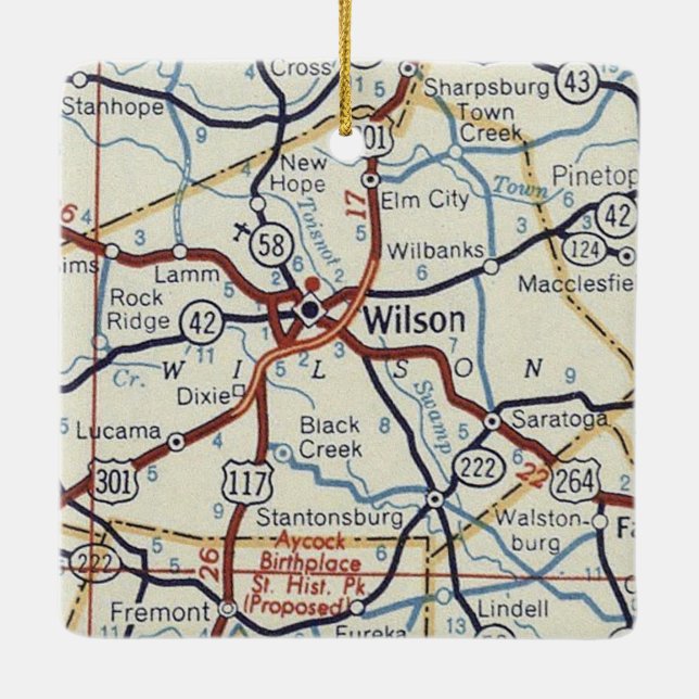 Wilson NC Vintage Map Ceramic Ornament (Back)