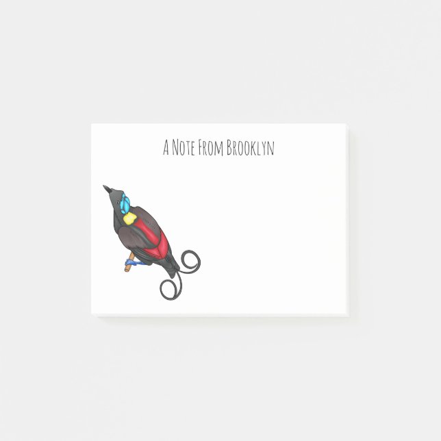 Wilson's bird-of-paradise bird cartoon  post-it notes (Front)