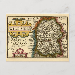 Wiltshire County England Old Antiquarian Atlas Map Postcard