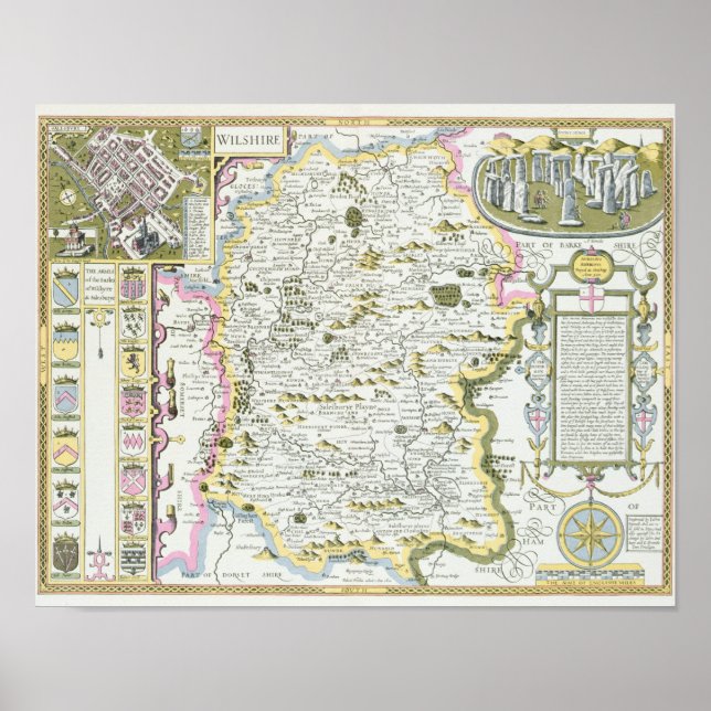 Wiltshire, engraved by Jodocus Hondius Poster (Front)