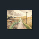 Wiltshire Landscape (by Eric Ravilious) Canvas Print<br><div class="desc">This design features a painting by the British artist Eric Ravilious (1903–1942). It depicts a vintage landscape in Wiltshire, which is a ceremonial county in South West England. There is a car stopping on a rural road beside a signpost. There are telephone poles running down a long stretch of road...</div>
