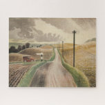 Wiltshire Landscape (by Eric Ravilious) Jigsaw Puzzle<br><div class="desc">This design features a painting by the British artist Eric Ravilious (1903–1942). It depicts a vintage landscape in Wiltshire, which is a ceremonial county in South West England. There is a car stopping on a rural road beside a signpost. There are telephone poles running down a long stretch of road...</div>