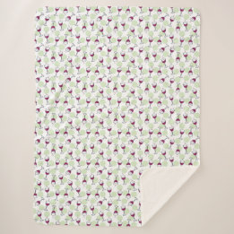 Wimsical Red Wine Glass Illustration Pattern Sherpa Blanket