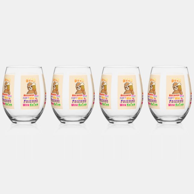Win Friends With Beer Stemless Wine Glass (Front)