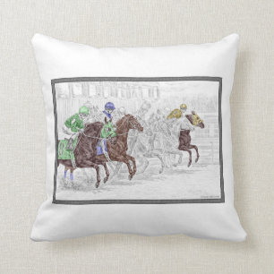 Win Place Show Race Horses Cushion