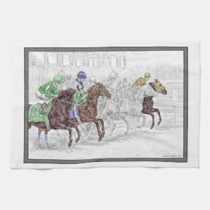 Win Place Show Race Horses Tea Towel