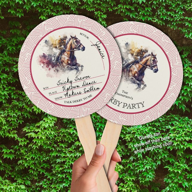 Win Place Show Racehorse Derby Red Hand Fan (Guests can write their derby bets on one side of these hand fans and stay cool at your party.)