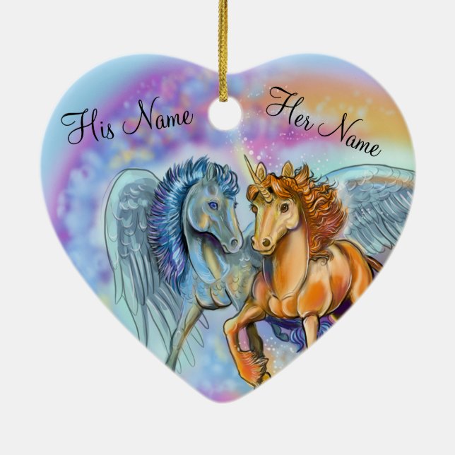 Wind and Flame Unicorn Pegasus~ornament Ceramic Tree Decoration (Back)