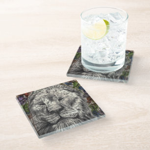 Wind Beneath My Wings Lion Butterfly Original Art Glass Coaster