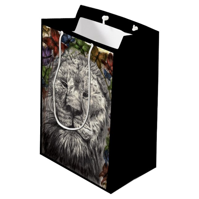 Wind Beneath My Wings Lion Butterfly Wildlife Art Medium Gift Bag (Back Angled)