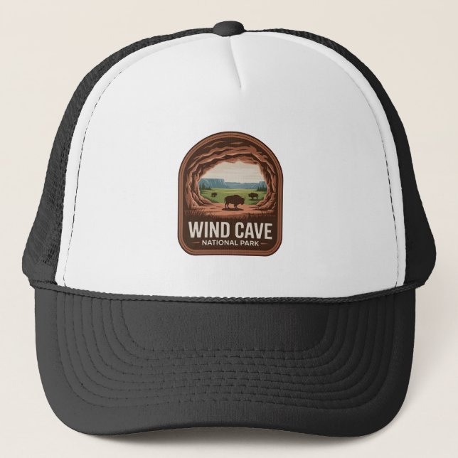 Wind Cave National Park Bison Badge Trucker Hat (Front)
