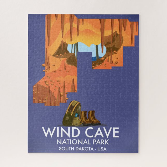 Wind Cave National Park hiking travel poster. Jigsaw Puzzle (Vertical)