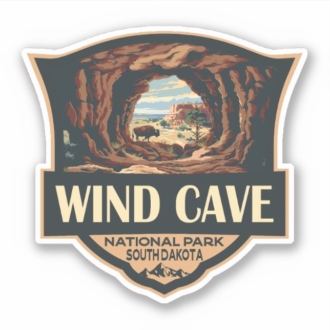 Wind Cave National Park Illustration Retro Badge (Front)