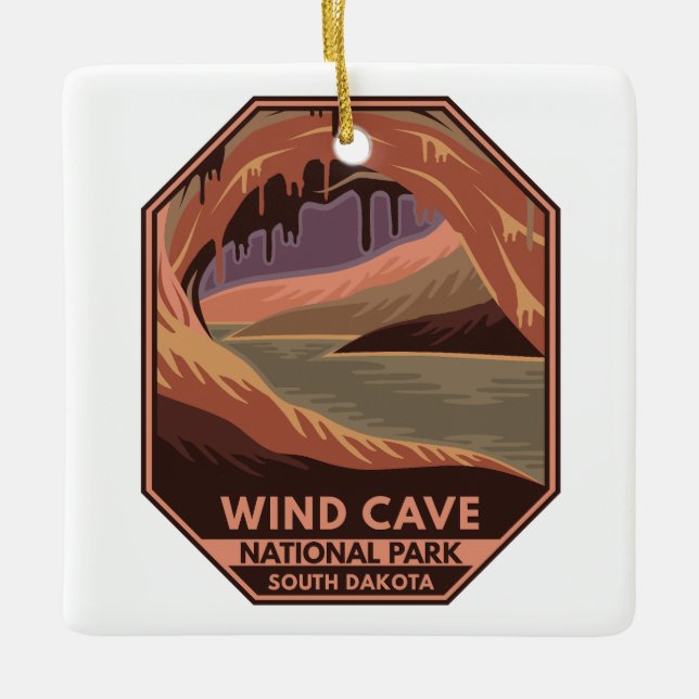 Wind Cave National Park Minimal Retro Emblem Ceramic Ornament (Front)