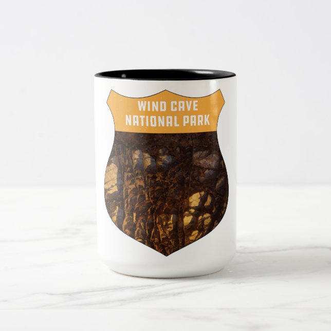 Wind Cave National Park Retro Boxwork South Dakota Two-Tone Coffee Mug (Center)