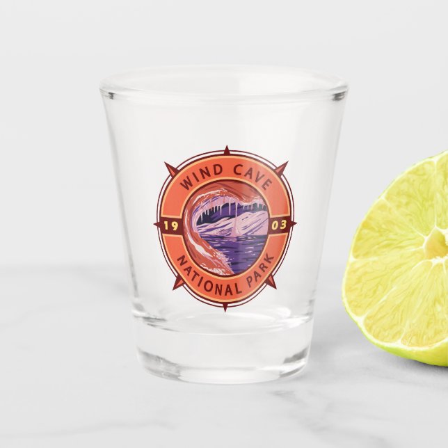 Wind Cave National Park Retro Compass Emblem Shot Glass (Front)