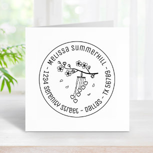 Wind Chime Blossoms Round Address Rubber Stamp