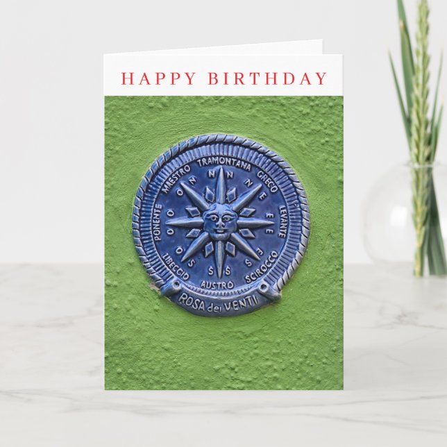 Wind directions round sign birthday card (Front)