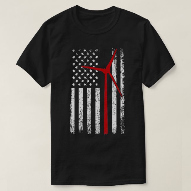 Wind Energy American Flag Renewable Energy windmil T-Shirt (Design Front)