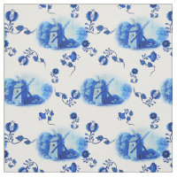 Wind mill, blue delft pattern, Folk floral print