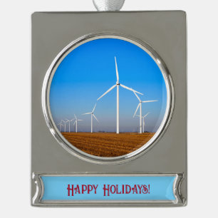 Wind Mill Landscape Silver Plated Banner Ornament