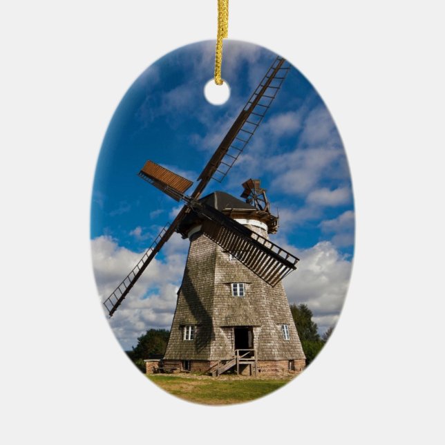 Wind mill with blue sky ceramic tree decoration (Front)