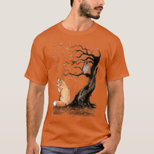 Wind Of Autumn Fall Leaves Red Foes Owl Watercolor T-Shirt