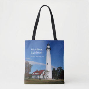 Wind Point Lighthouse all over tote bag